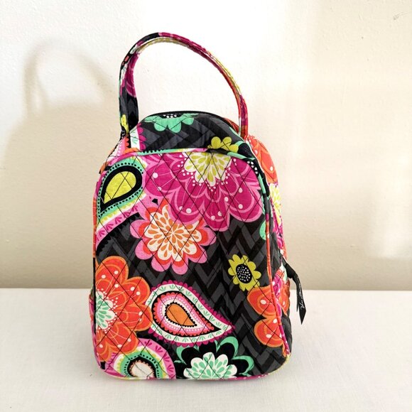 Vera Bradley Lunch Bag Floral Insulated Tote Pink Orange Black Double Handle - Picture 2 of 14